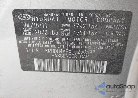 2012 Hyundai Elantra Limited (Ulsan Plant) из США, поврежденный, VIN KMHDH4AEXCU250592